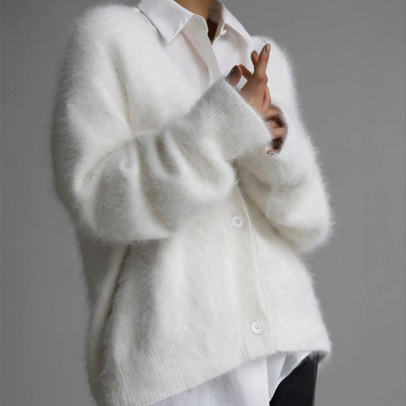 Women’s Fluffy Oversized Cardigan with Mink-Like Texture