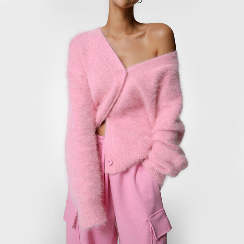 Women’s Fluffy Oversized Cardigan with Mink-Like Texture