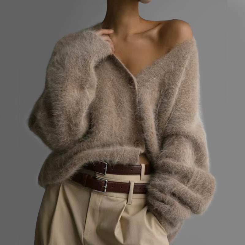 Women’s Fluffy Oversized Cardigan with Mink-Like Texture