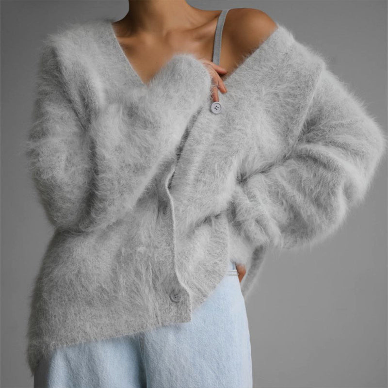 Women’s Fluffy Oversized Cardigan with Mink-Like Texture