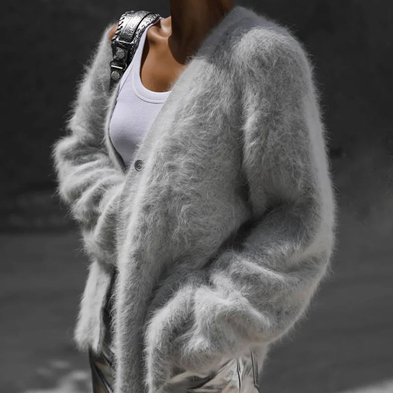 Women’s Fluffy Oversized Cardigan with Mink-Like Texture