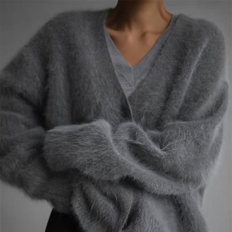 Women’s Fluffy Oversized Cardigan with Mink-Like Texture