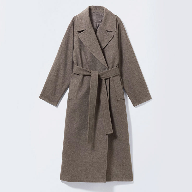 Women’s Full-Length Wool Blend Overcoat with Lapel Collar