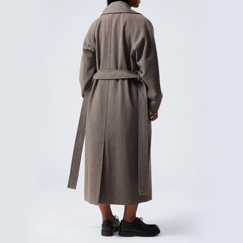 Women’s Full-Length Wool Blend Overcoat with Lapel Collar