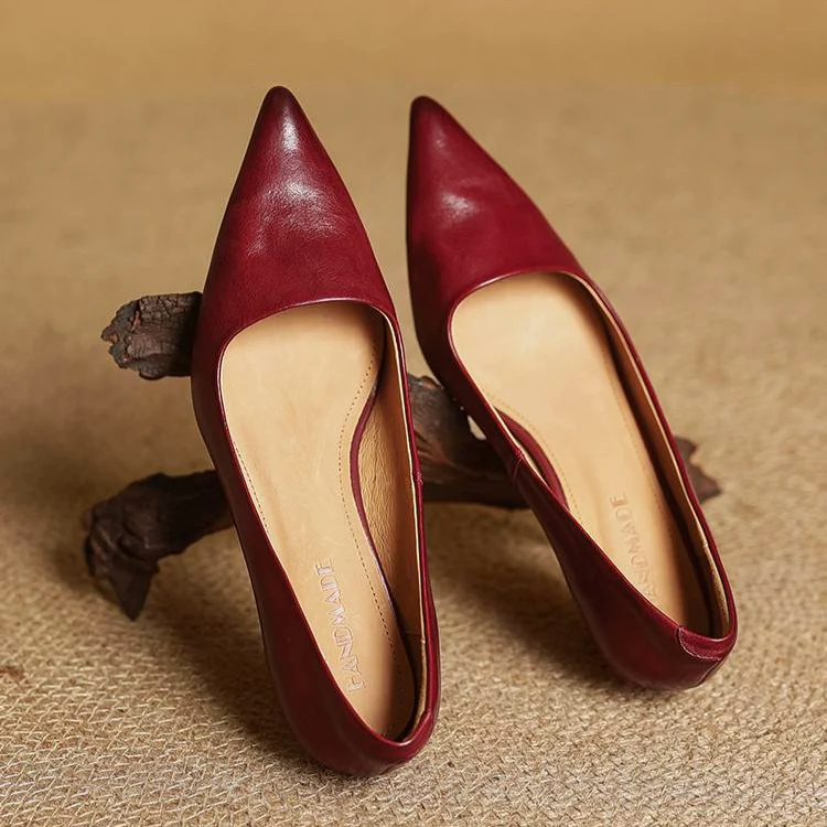 Women’s Genuine Leather Kitten-Heel Pointed Shoes