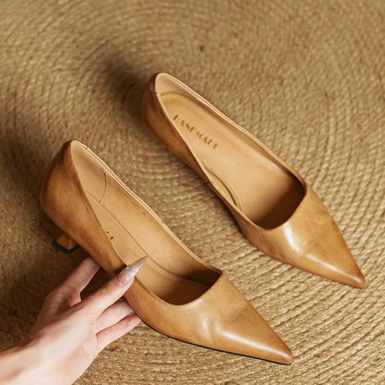 Women’s Genuine Leather Kitten-Heel Pointed Shoes