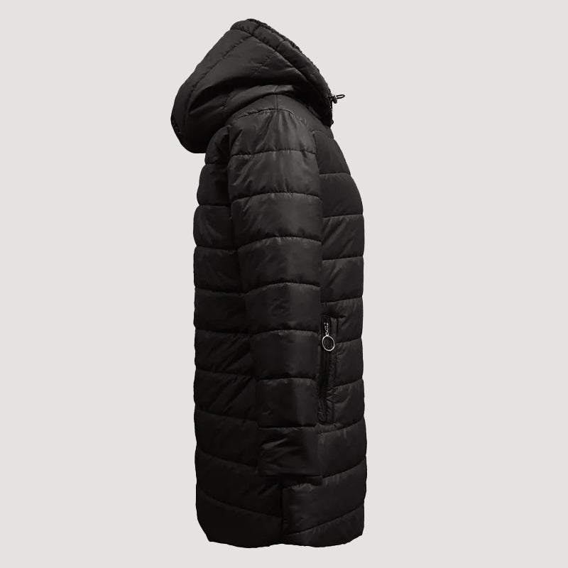 Women’s Hooded Long Puffer Coat with Plush Inner Lining