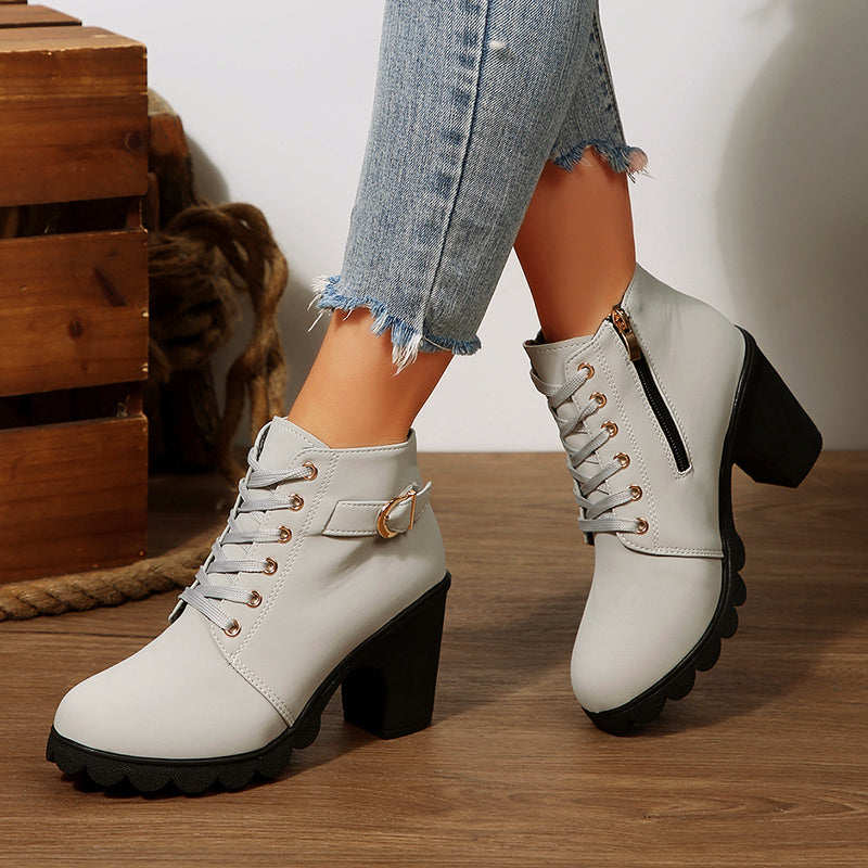 Women’s Lace-Up Ankle Booties with Chunky Heel