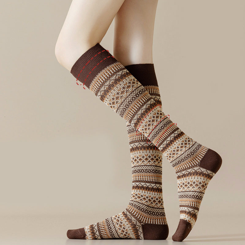 Women’s Long Knit Socks with Multi-Color Pattern