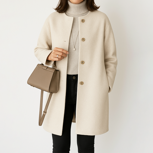 Women’s Mid-Thigh Coat with Round Neckline
