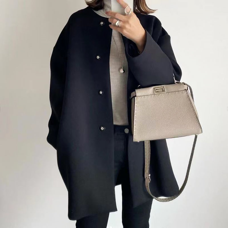 Women’s Mid-Thigh Coat with Round Neckline