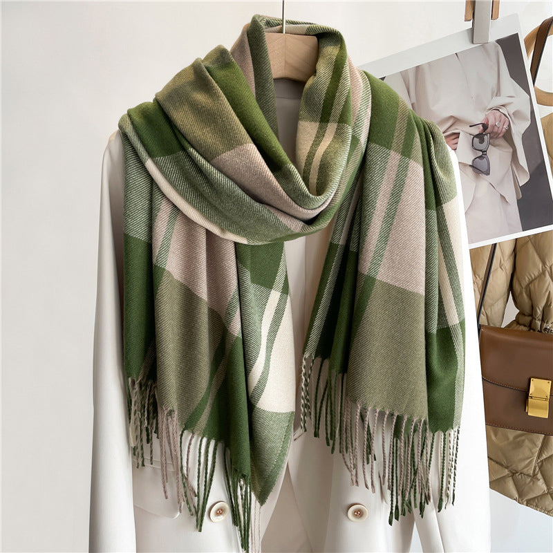 Women’s Plaid Knit Scarf with Cashmere-Like Texture