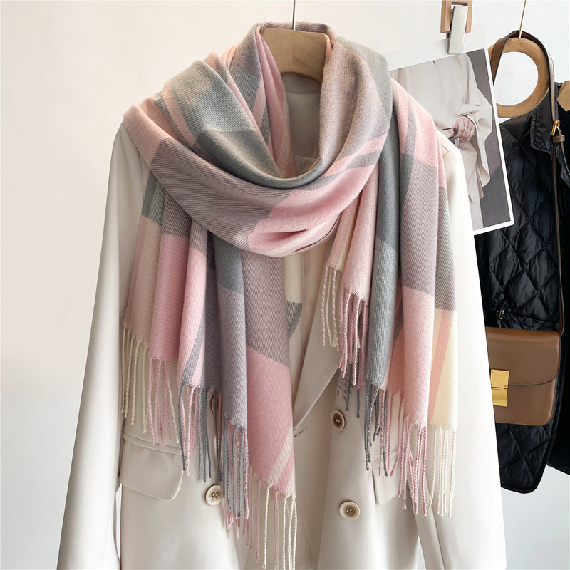 Women’s Plaid Knit Scarf with Cashmere-Like Texture