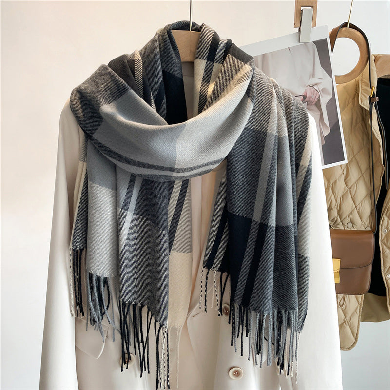 Women’s Plaid Knit Scarf with Cashmere-Like Texture