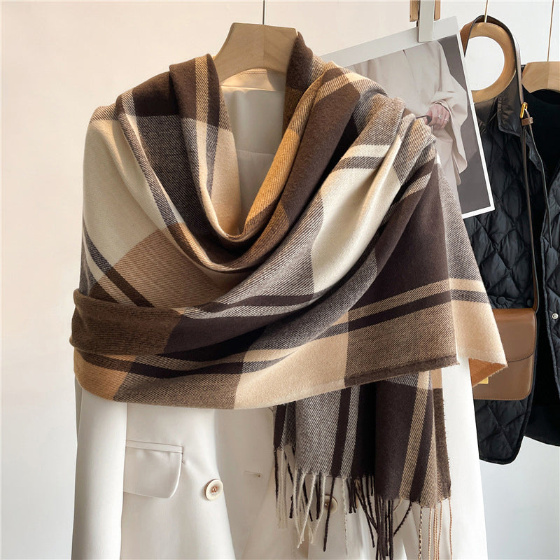 Women’s Plaid Knit Scarf with Cashmere-Like Texture