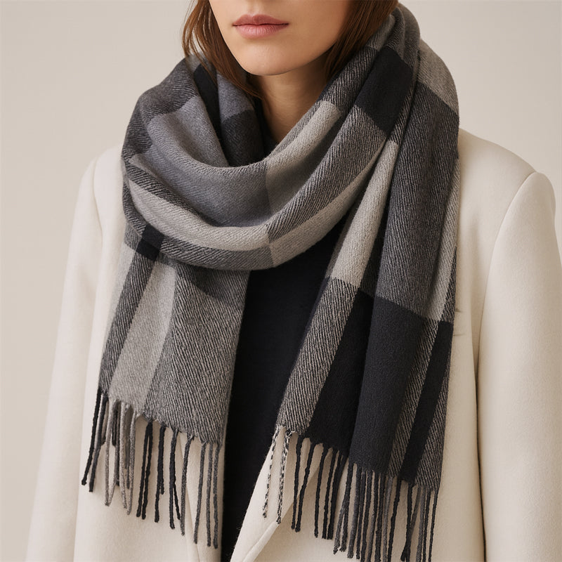 Women’s Plaid Knit Scarf with Cashmere-Like Texture