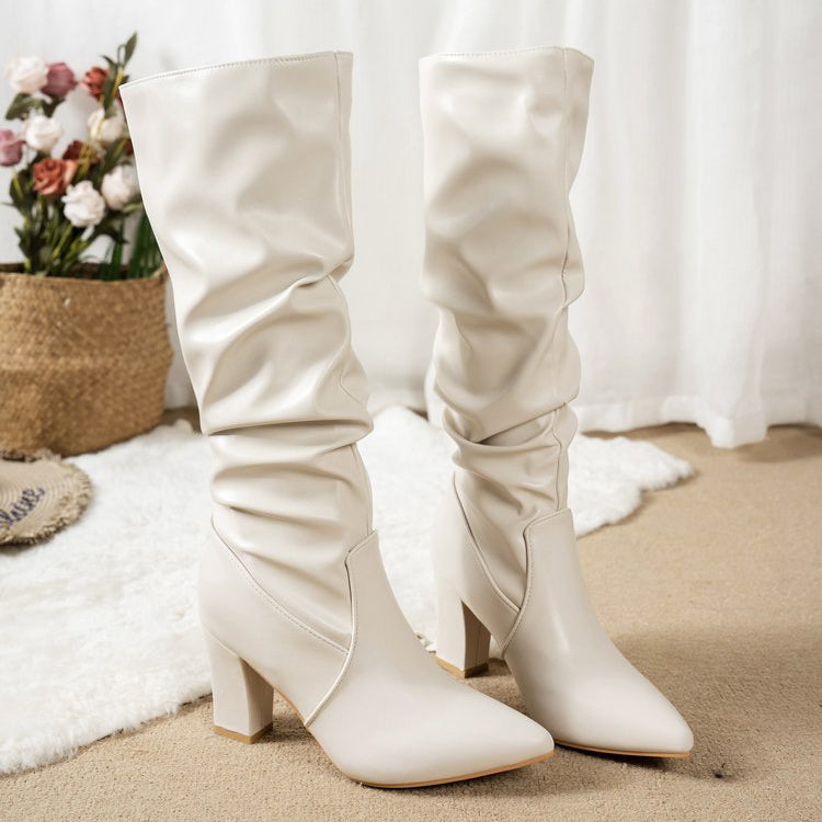 Women’s Slouch Leather Boots with Block Heel