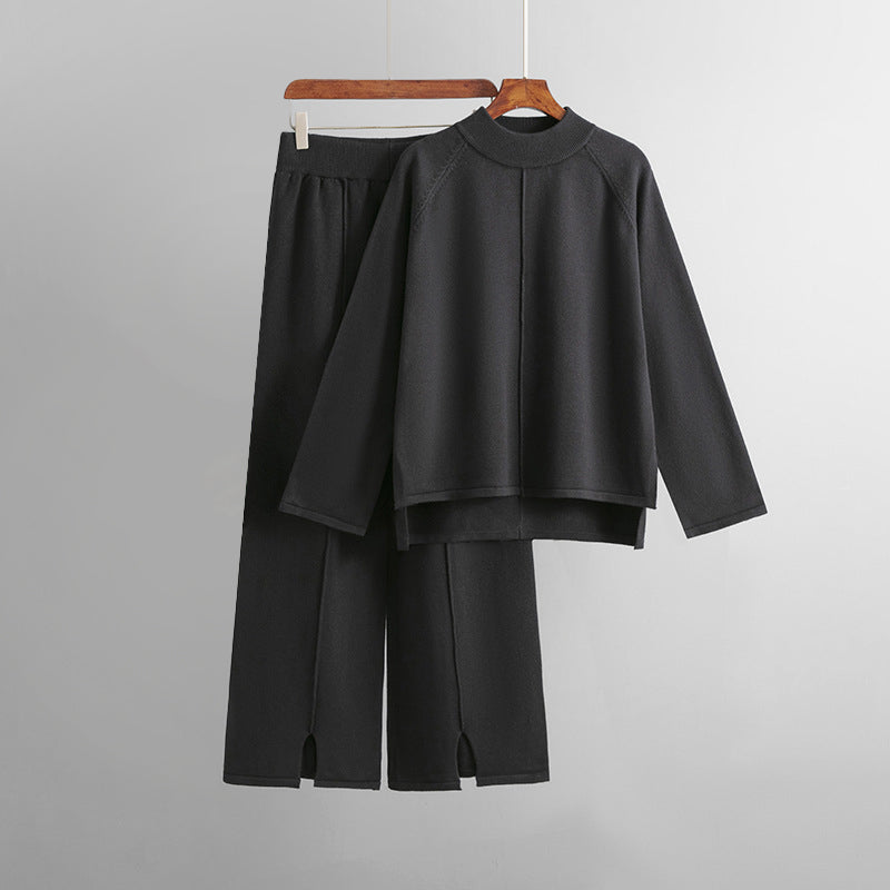 Women’s 2-Piece Knit Set with Asymmetrical Sweater and Wide-Leg Pants