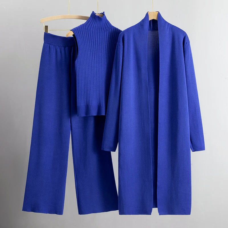 Women’s Coordinated Knit Set with Cardigan, Tank Top and Pants