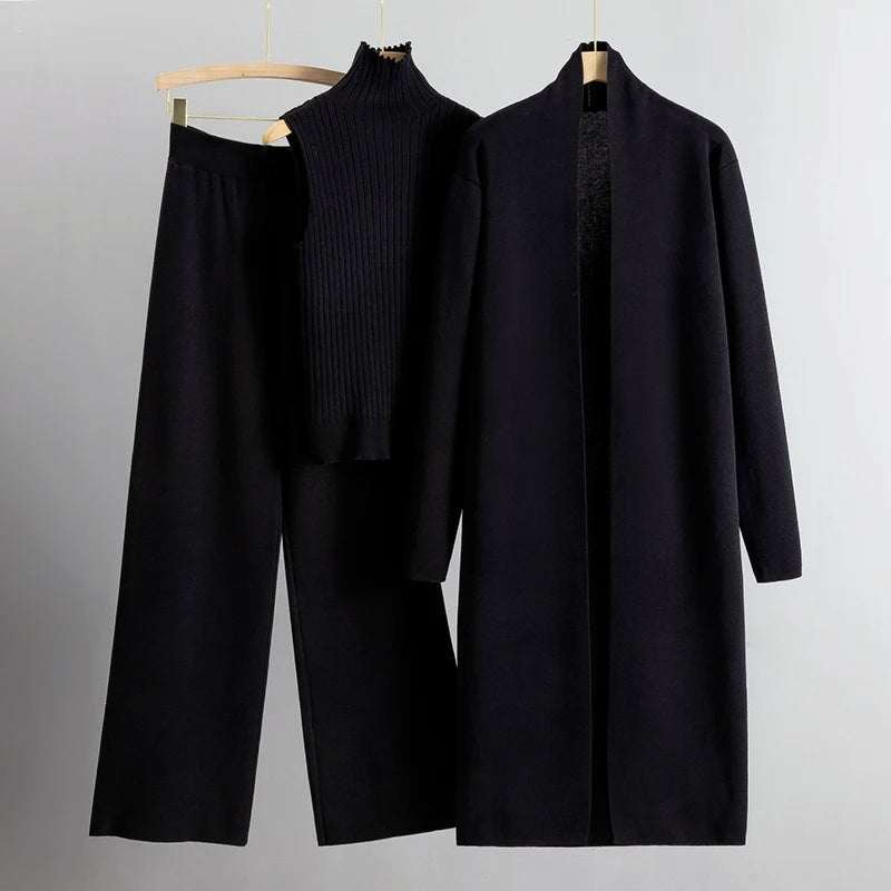 Women’s Coordinated Knit Set with Cardigan, Tank Top and Pants