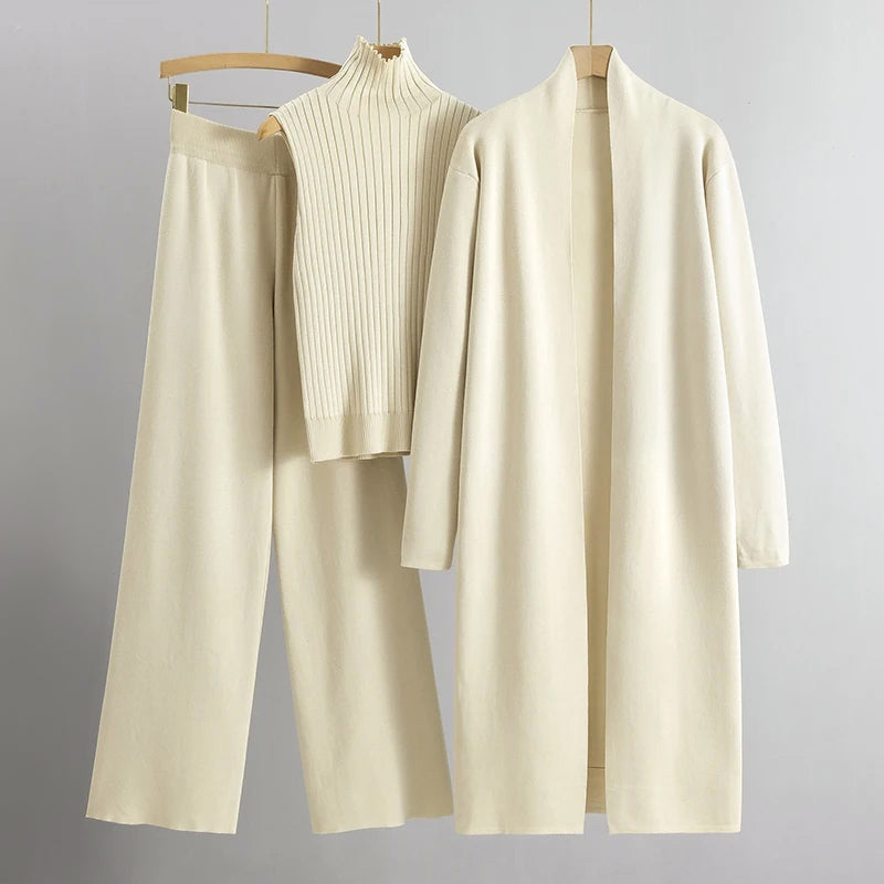Women’s Coordinated Knit Set with Cardigan, Tank Top and Pants