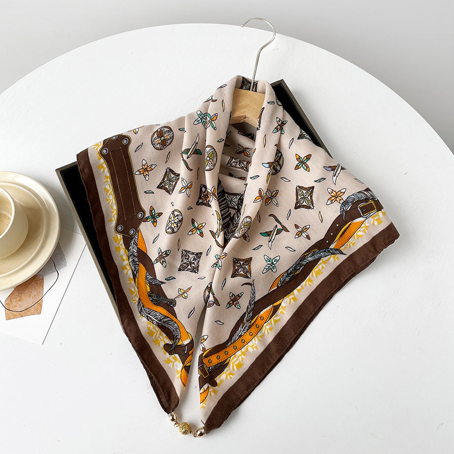 Women’s Colorful Herringbone Woven Scarf with Patterned Design