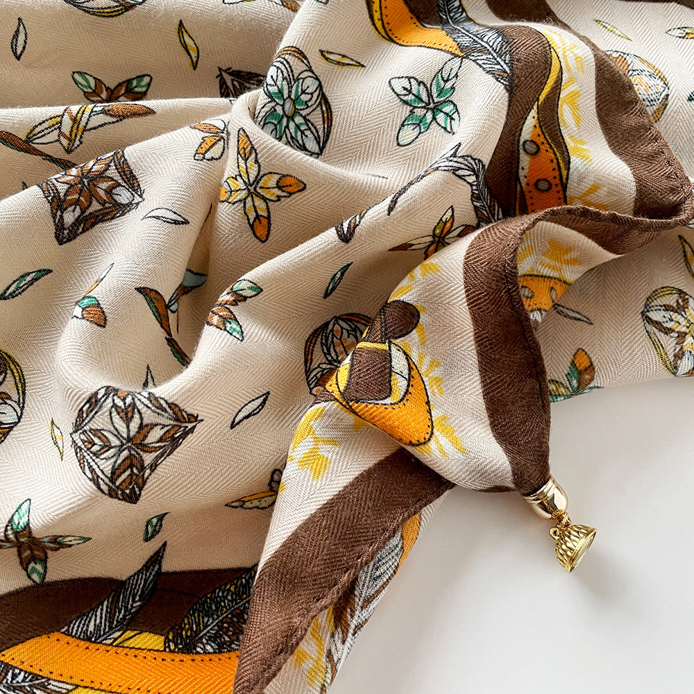Women’s Colorful Herringbone Woven Scarf with Patterned Design