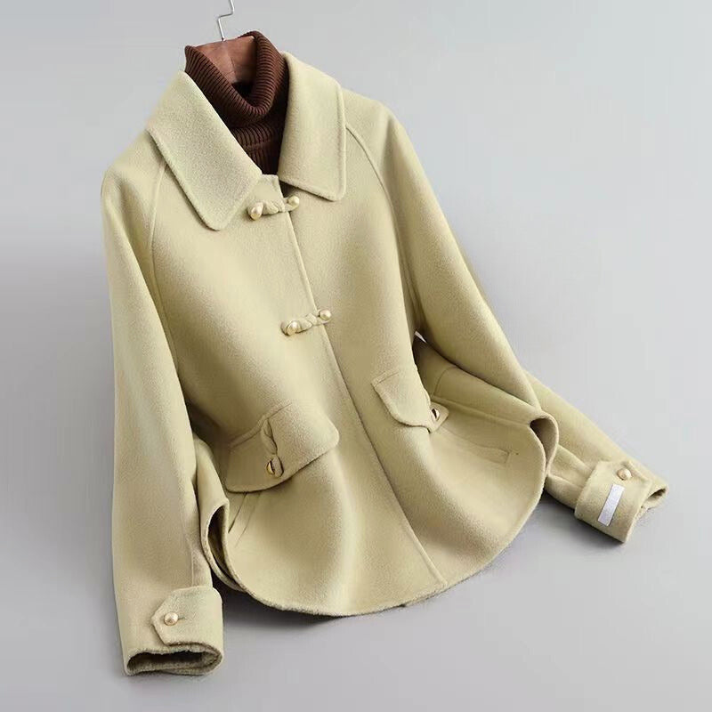 Women’s Double-Sided Short Wool Coat with Pearl Buttons