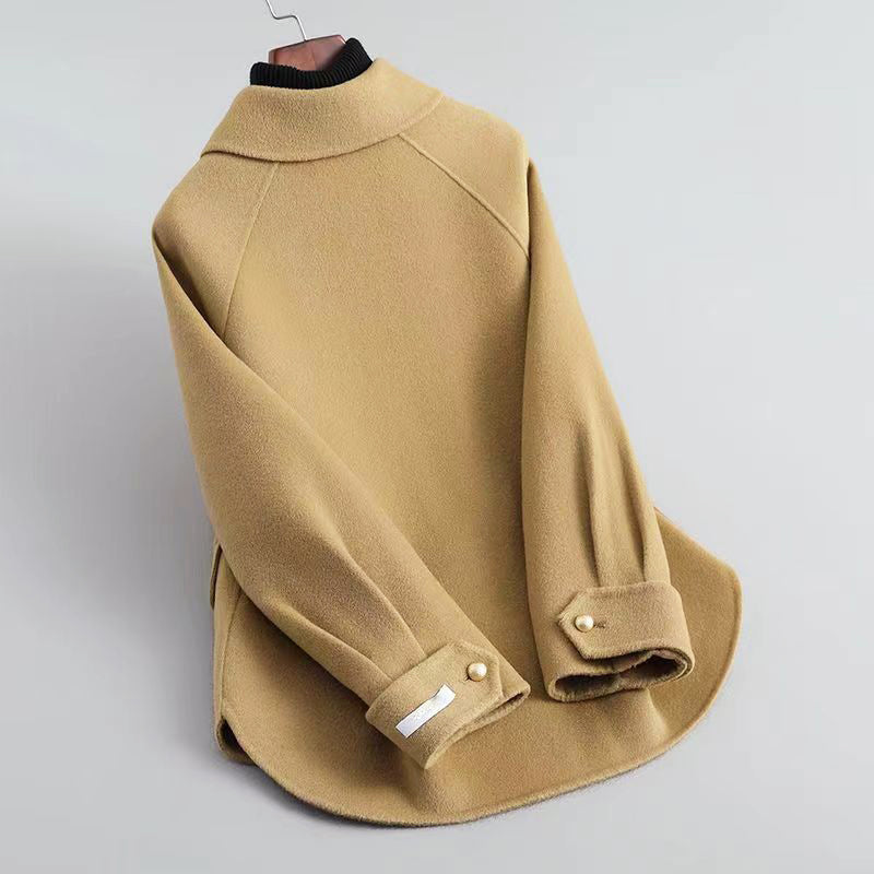 Women’s Double-Sided Short Wool Coat with Pearl Buttons