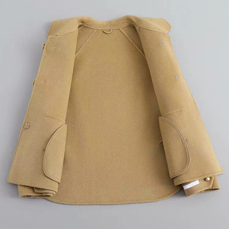 Women’s Double-Sided Short Wool Coat with Pearl Buttons