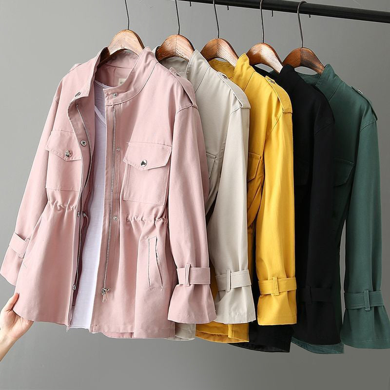 Women’s Elegant Stand-Collar Windbreaker Jacket with Zipper