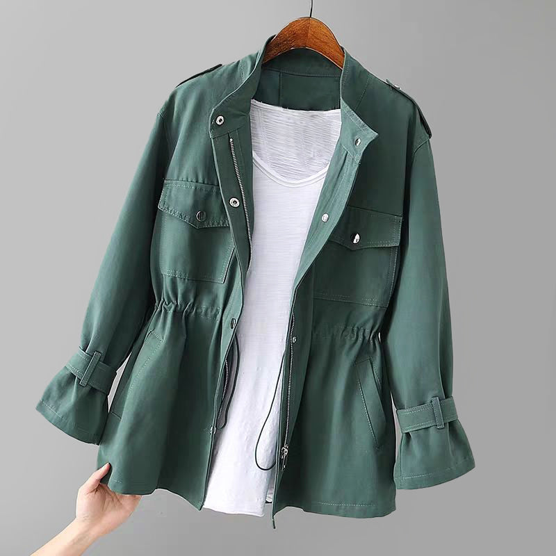 Women’s Elegant Stand-Collar Windbreaker Jacket with Zipper