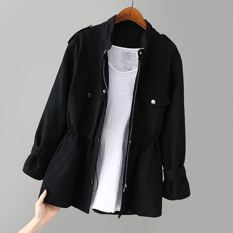 Women’s Elegant Stand-Collar Windbreaker Jacket with Zipper