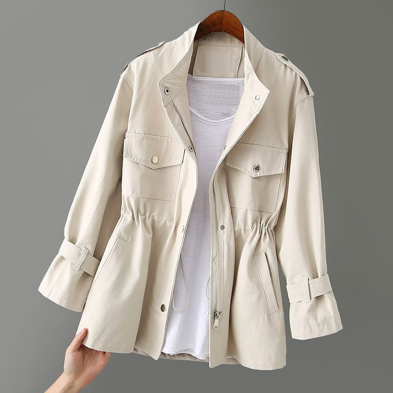 Women’s Elegant Stand-Collar Windbreaker Jacket with Zipper