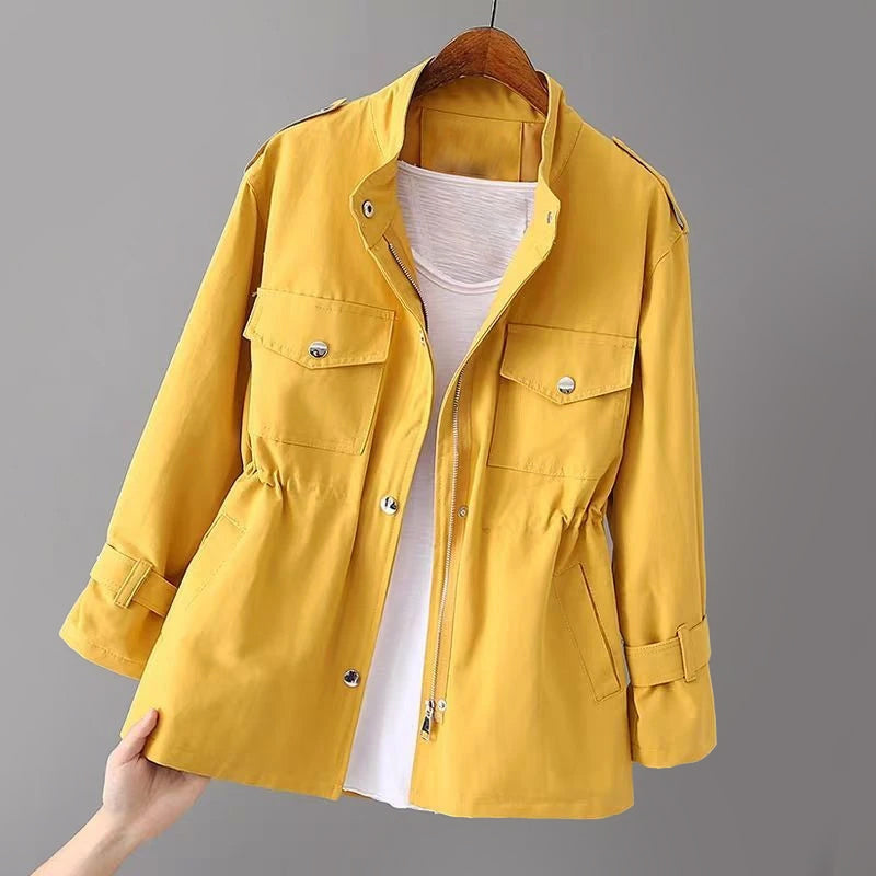 Women’s Elegant Stand-Collar Windbreaker Jacket with Zipper