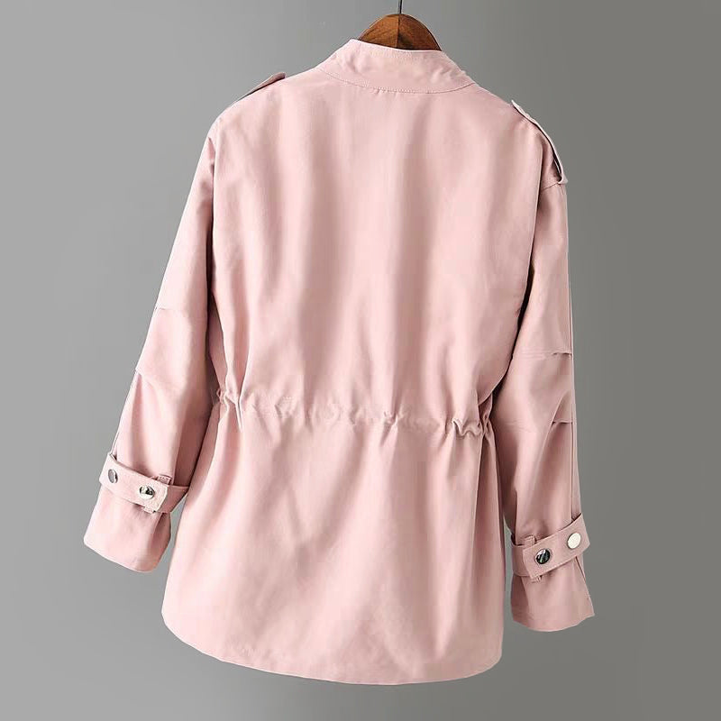 Women’s Elegant Stand-Collar Windbreaker Jacket with Zipper