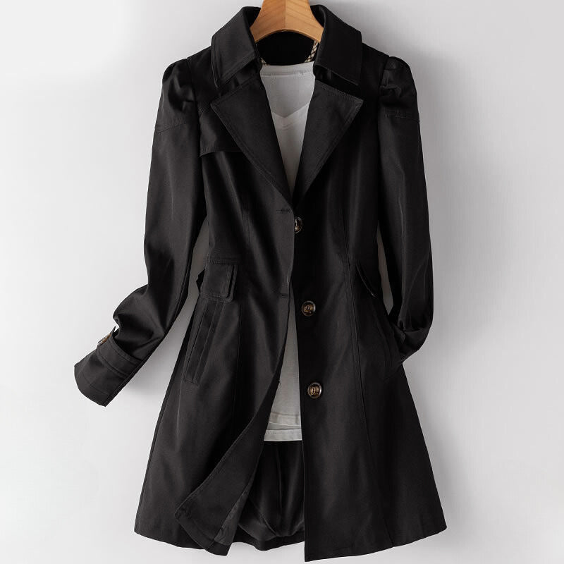 Women’s Single-Breasted Trench Coat with Lapel Collar
