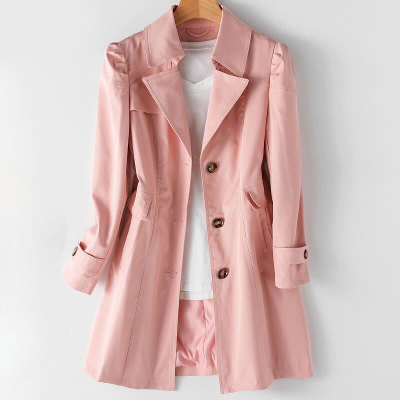 Women’s Single-Breasted Trench Coat with Lapel Collar