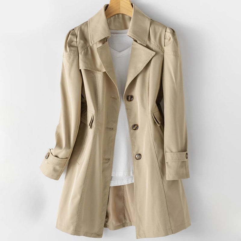 Women’s Single-Breasted Trench Coat with Lapel Collar