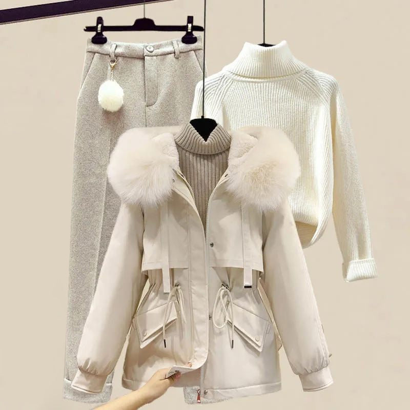 Women's 3-Piece Set with Jacket, Sweater and Winter Pencil Pants