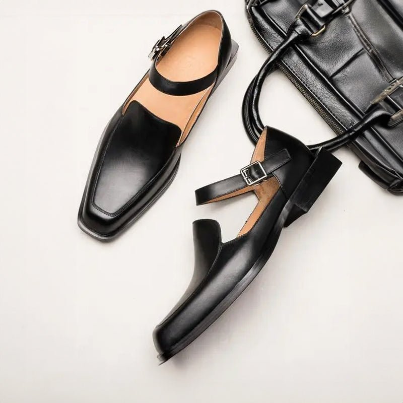 Jack Washington Black Leather Sandals - Infinityloyal