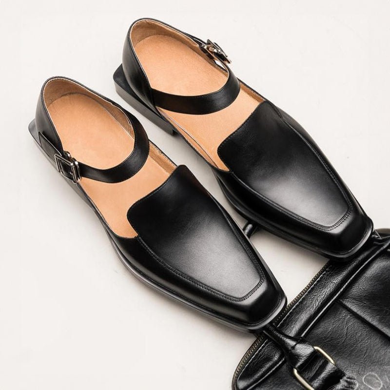 Jack Washington Black Leather Sandals - Infinityloyal