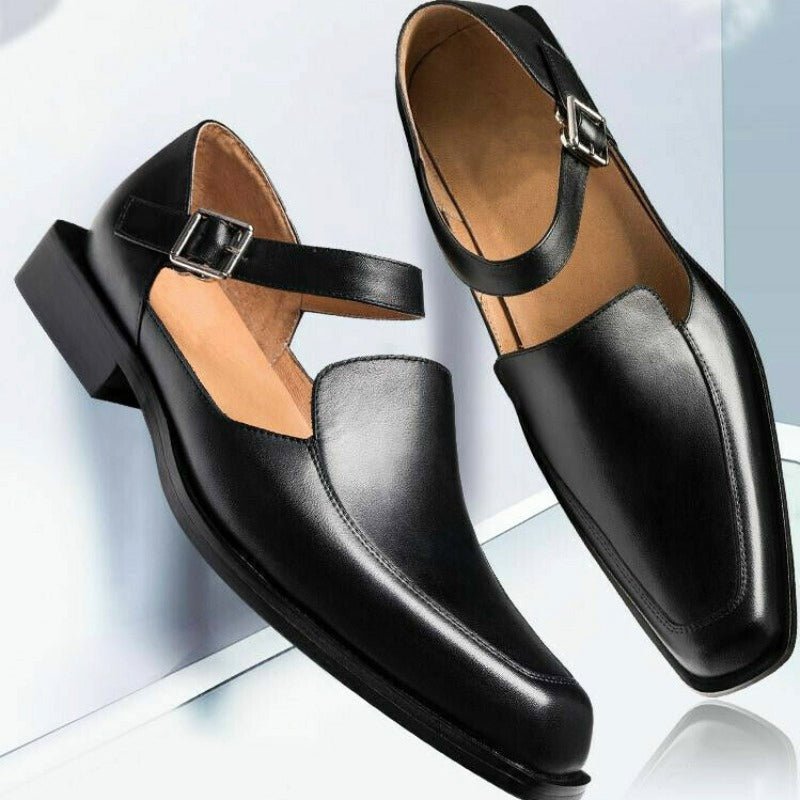 Jack Washington Black Leather Sandals - Infinityloyal