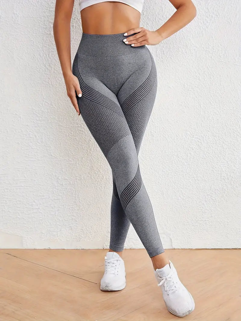 2pcs Solid Color Fitness Yoga Sports Leggings, High Stretch Tummy Control Yoga Leggings, Women's Activewear