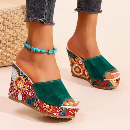 Amelie Fleur Boho Velvet Wedge Sandals