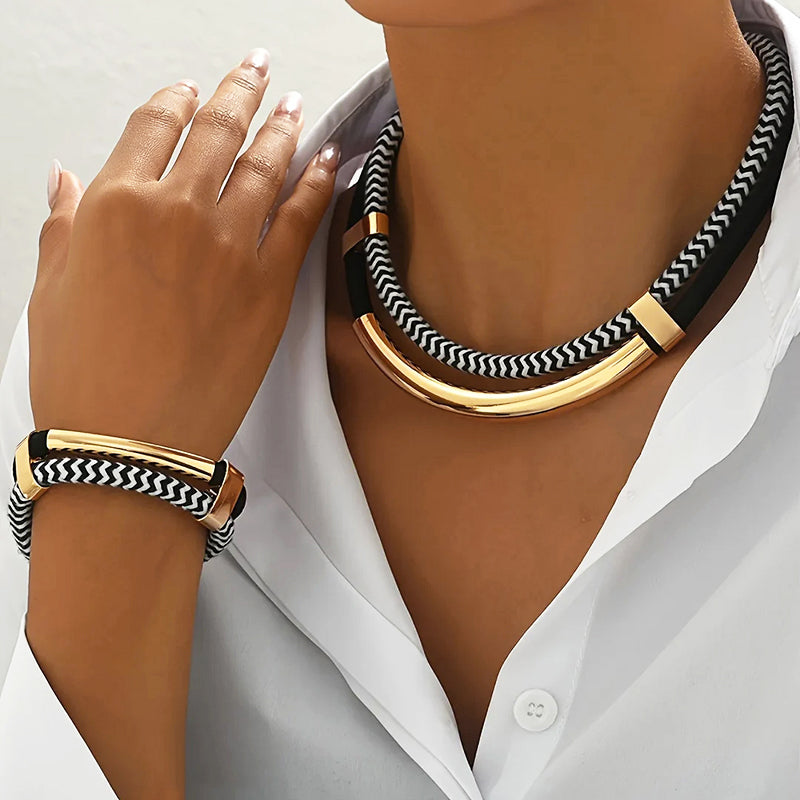 Amelie Fleur Braided Necklace and Bracelet Set