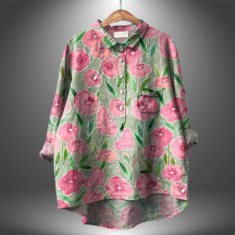 Amelie Fleur Button-Up Shirt with Allover Print