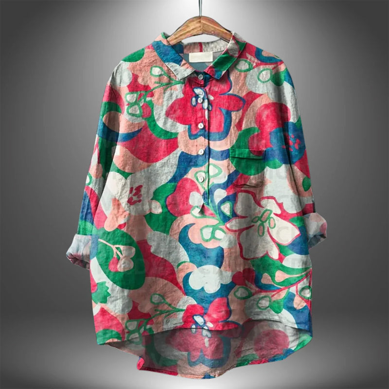 Amelie Fleur Button-Up Shirt with Allover Print