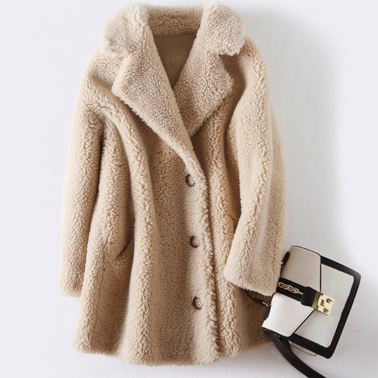Amelie Fleur Button-Up Teddy Wool Coat