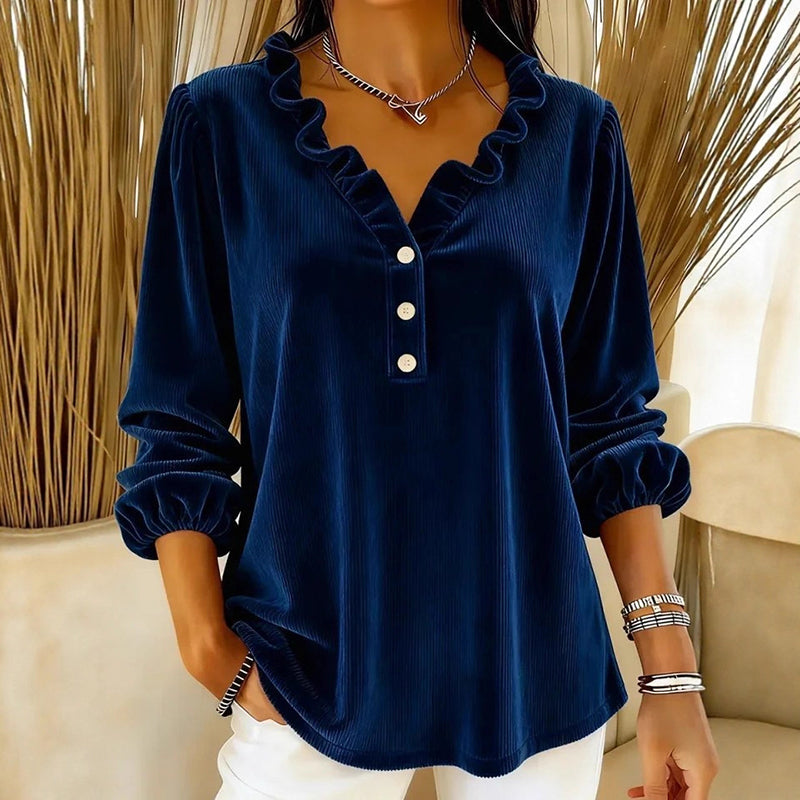 Amelie Fleur Corduroy Top with Ruffle Collar